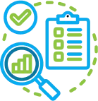 A magnifying glass to zoom report denoting HRSD solution validation and deployment stage.