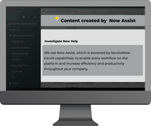 Content generated by Now Assist displayed on a monitor.