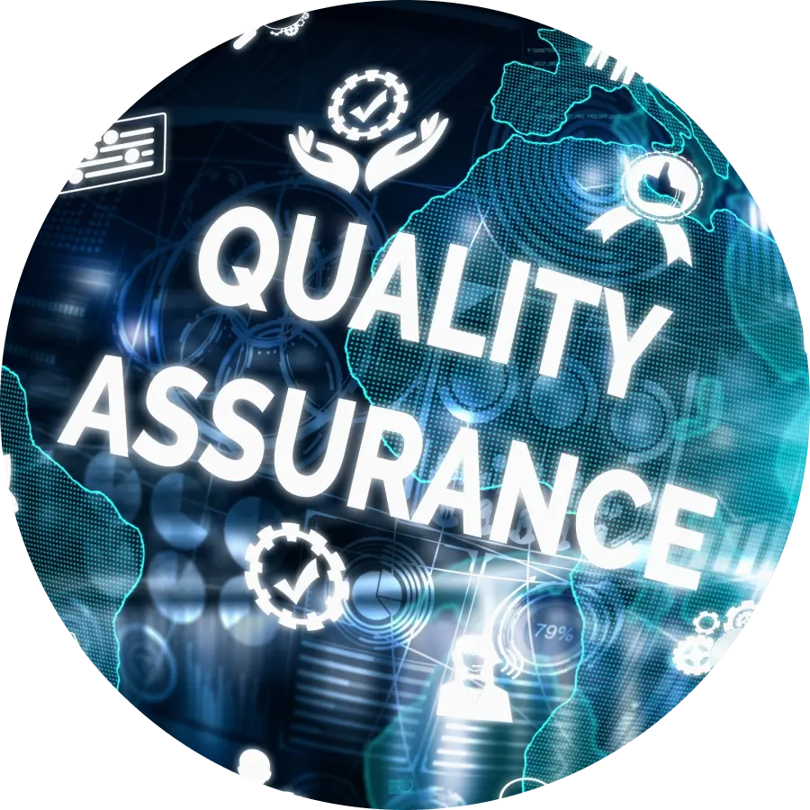 The term "Quality Assurance" appeared in large font within the image, interconnected with various stages of the IT development process.