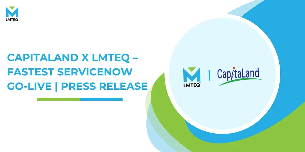 A press release banner showcasing the partnership between CapitaLand and ServiceNow for data center implementation.