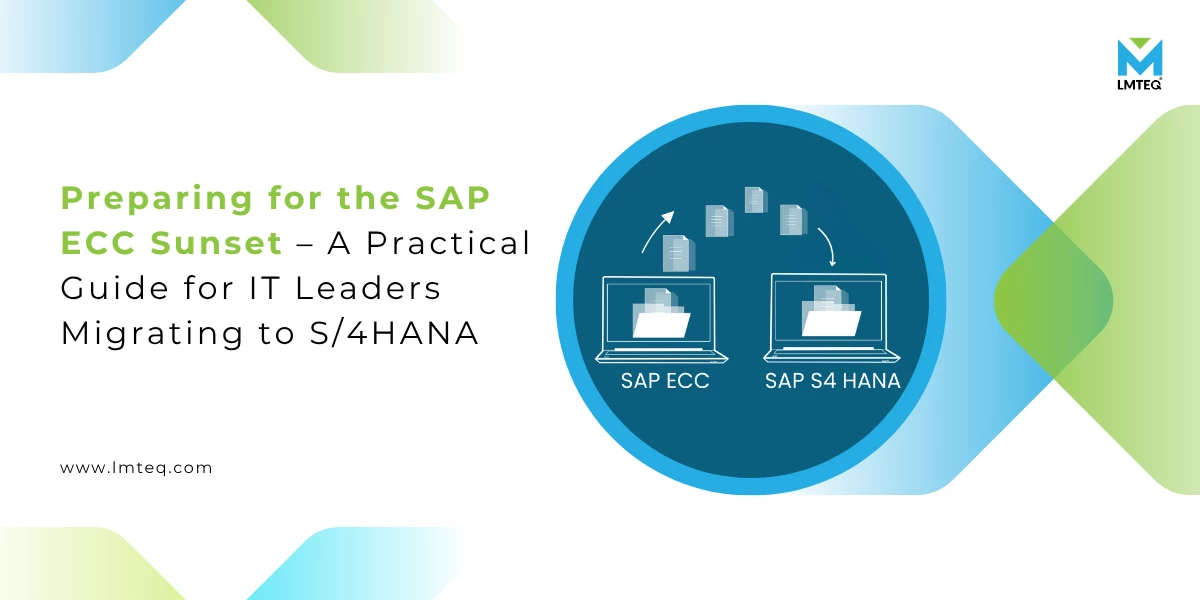 The banner image is divided into two sections, on the right side, two systems representing SAP ECC and S/4HANA, where data transfer/migration from ECC to S/4HANA. Whereas, on the left side, the title of the blog is "SAP ECC to S/4HANA Migration.